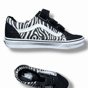 Vans Old Skool V Womens Sneakers Size 8 Black/White Zebra Print hook loop